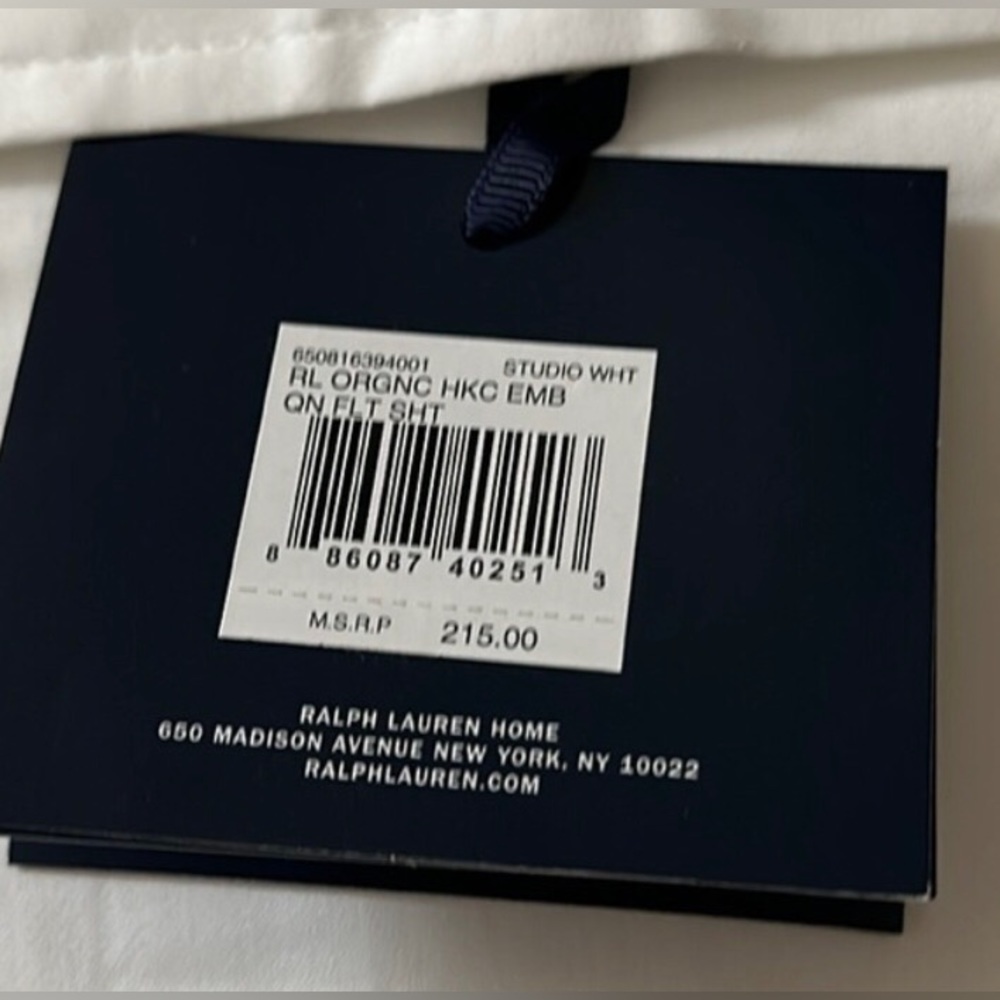 Ralph Lauren  King Flat Sheet Organic SATEEN Handkerchief Embroidery. - Picture 3 of 4